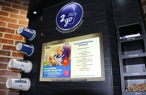 Media Display on commercial coffee machine for health industry