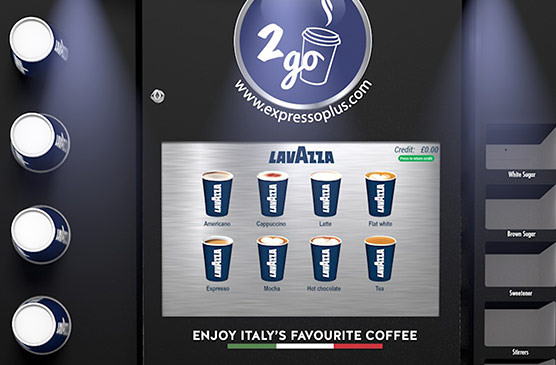 Wide selection of hot drinks on retail coffee machine